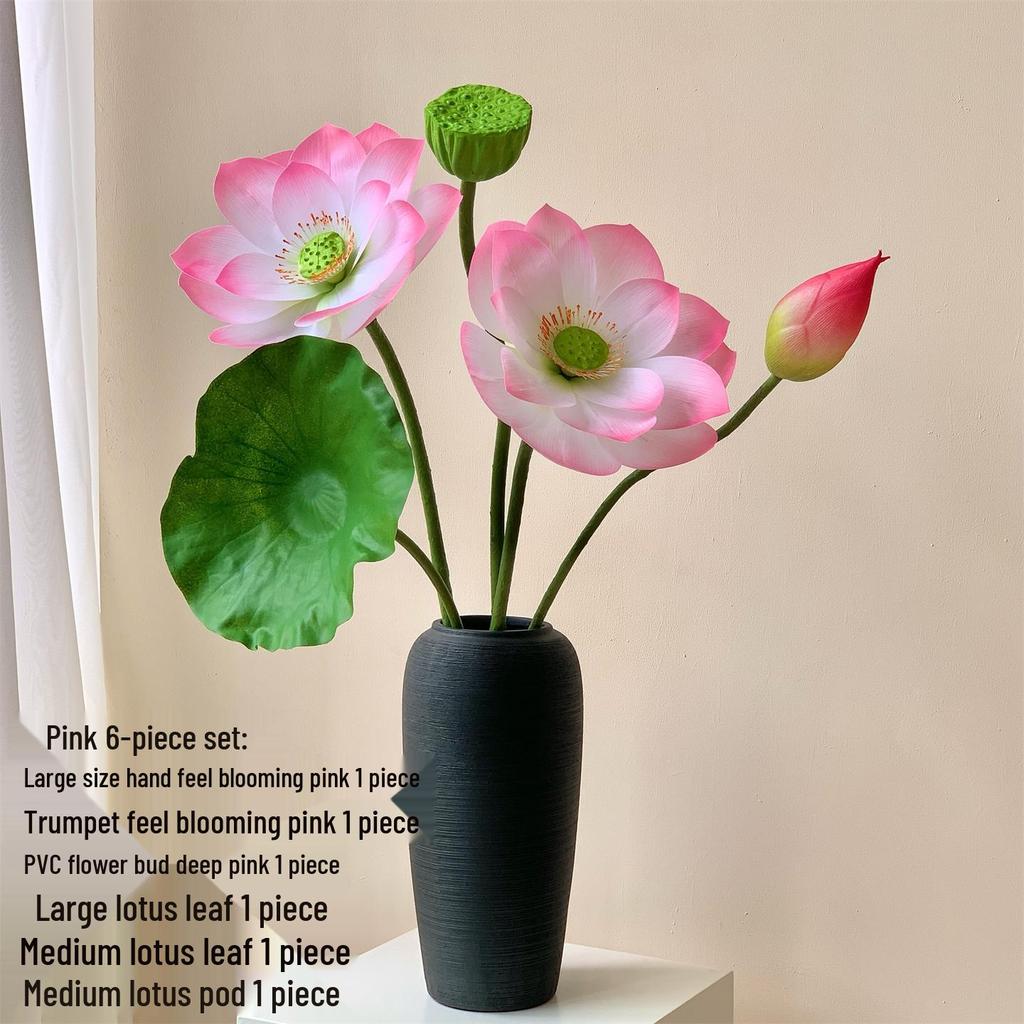 Realistic Lotus & Leaf with Stem Props - Artificial Water Lily Arrangement for Living Room Decoration