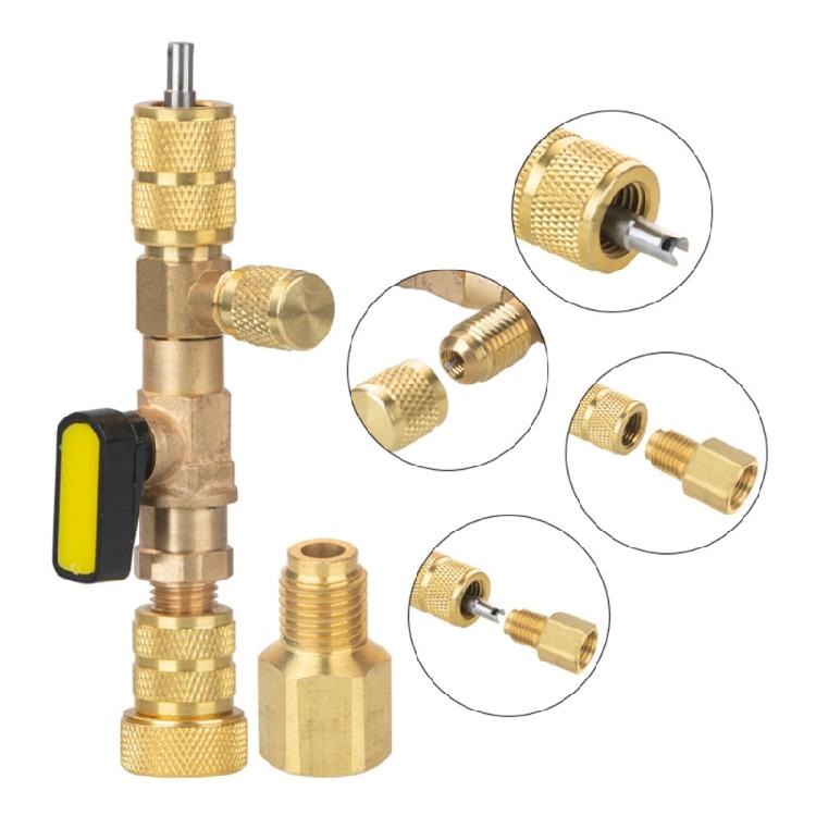 Adapter Remover Installer Tool with Double Size SAE 1/4 & 5/16 Port for R404A R407C R134A R32 R600 HVAC System