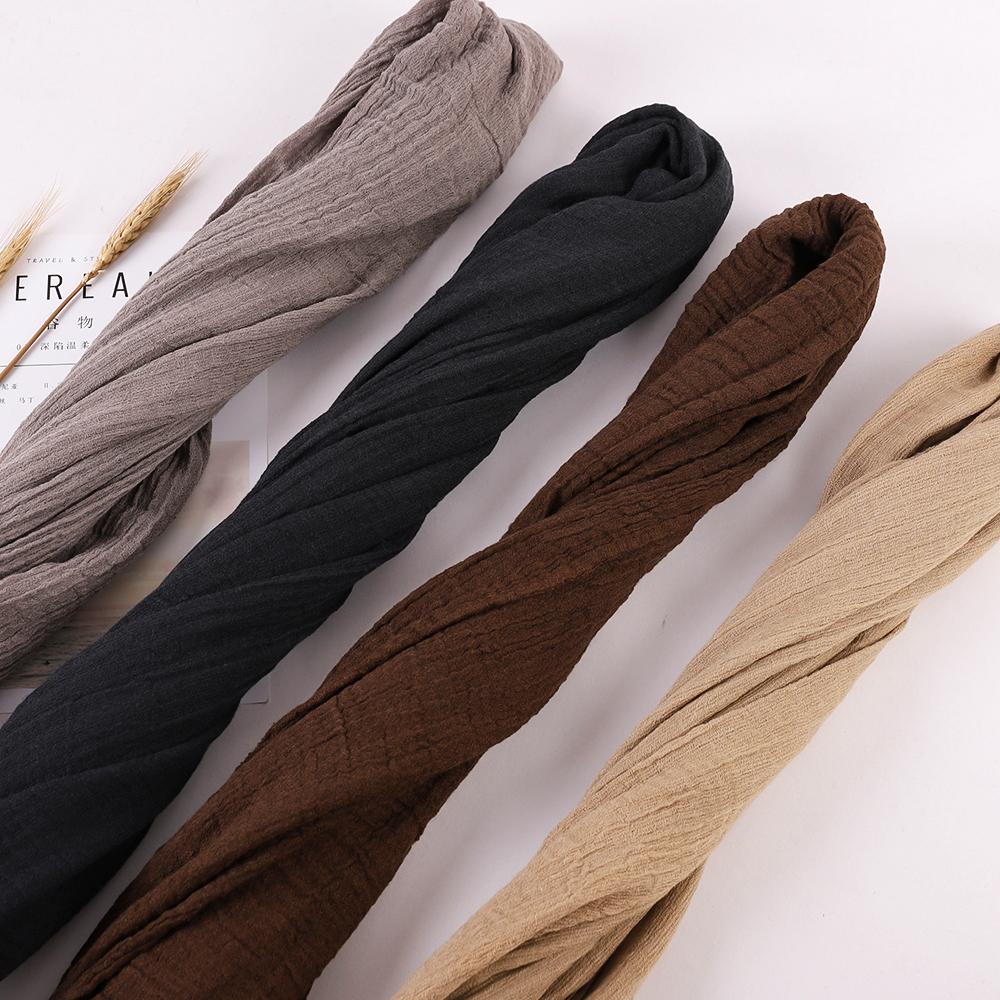 New Design Autumn Winter Women Warm Scarf Simple Solid Plain Linen Cotton Muslim Shawls Kerchief Wrap Head Hair Pashmina Stoles
