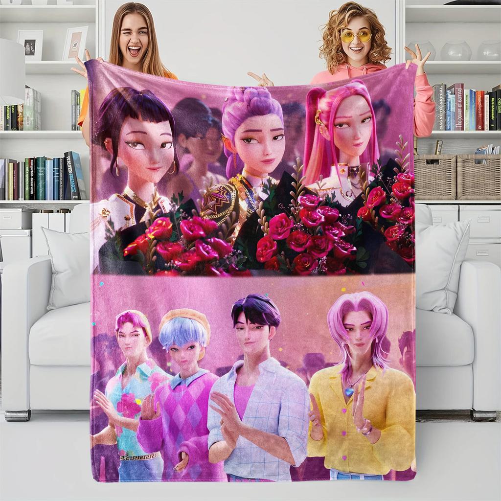 K-Pop Demon Hunter Blanket Hot Anime Girl Team Flannel Throw Blanket Winter Warm Blanket for Living Room Sofa Bed Cover Fan Gift