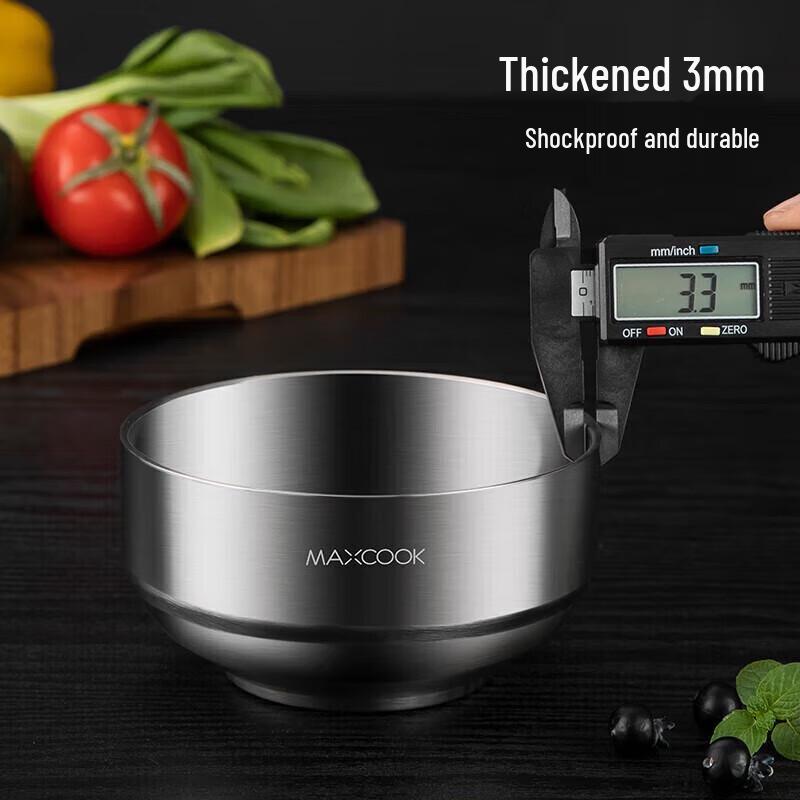 

MAXCOOK 13CM 304 Stainless Steel Double-Layer Insulated Bowls, 2-Pack