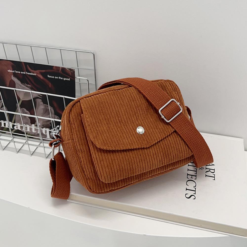 New Corduroy Striped Crossbody Bag Solid Colour Adjustable Strap Lady's Square Bag Simple Design Mini Coin Pouch for Casual Wear