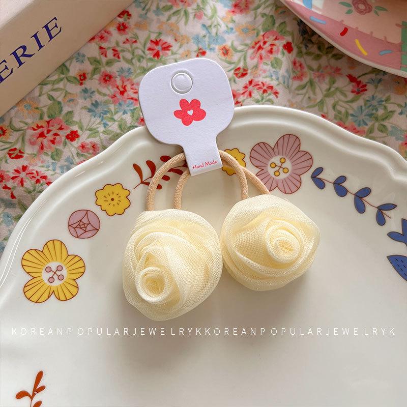 

Набор резинок для волос со стразами «Сладкая роза»: Детский высокоэластичный кружевной аксессуар для хвостика с цветком