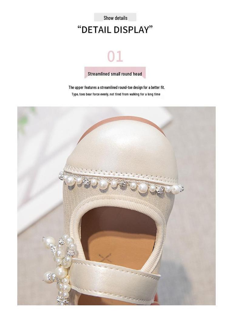 Girls' Spring 2025 Pearl Princess Shoes - Trendy Soft Sole Square-Toe Design