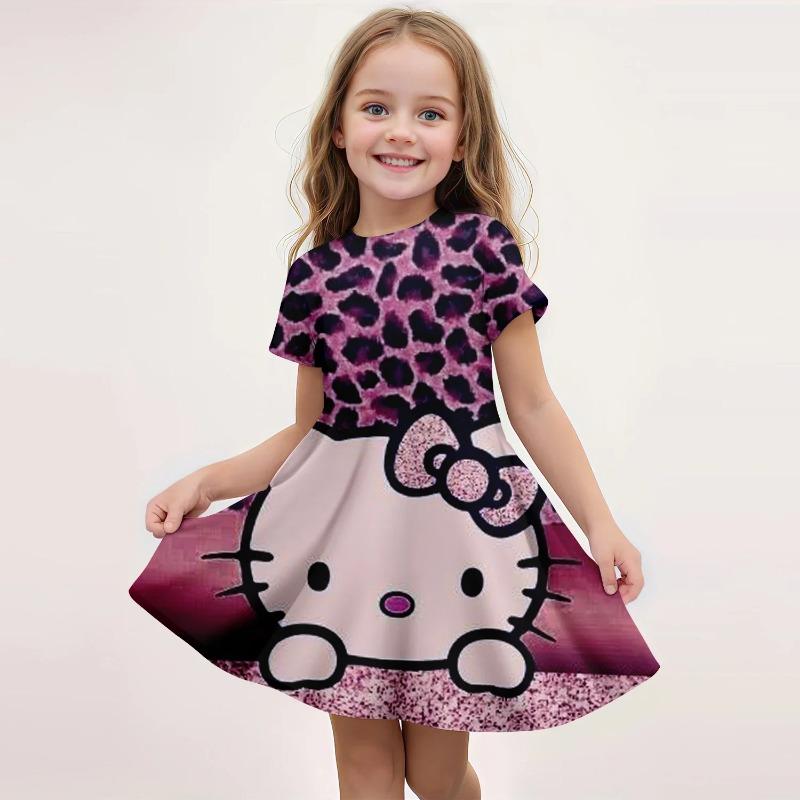 

Popula Children s New Fashion Kawaii Girl Dress Cartoon Cute Hello Kitty 3D Printed Princess Dress Short Dress 110