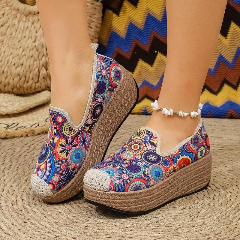 Fashion Ladies Shoes 2025 Lace-up Cuff Women's Vulcanize Shoes Fashion Printing Hot Sale Round Head Thick Bottom Casual Women Shoes