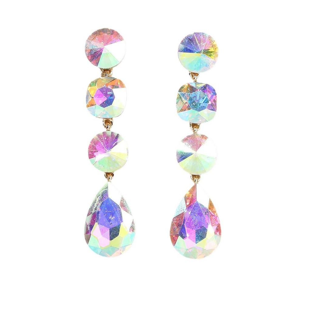 AB Color Teardrop Rhinestone Earrings with European & American Style