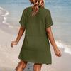 Women's Fashion Smock Casual Short-sleeved V-neck T-shirt Dress Holiday Beach Dress