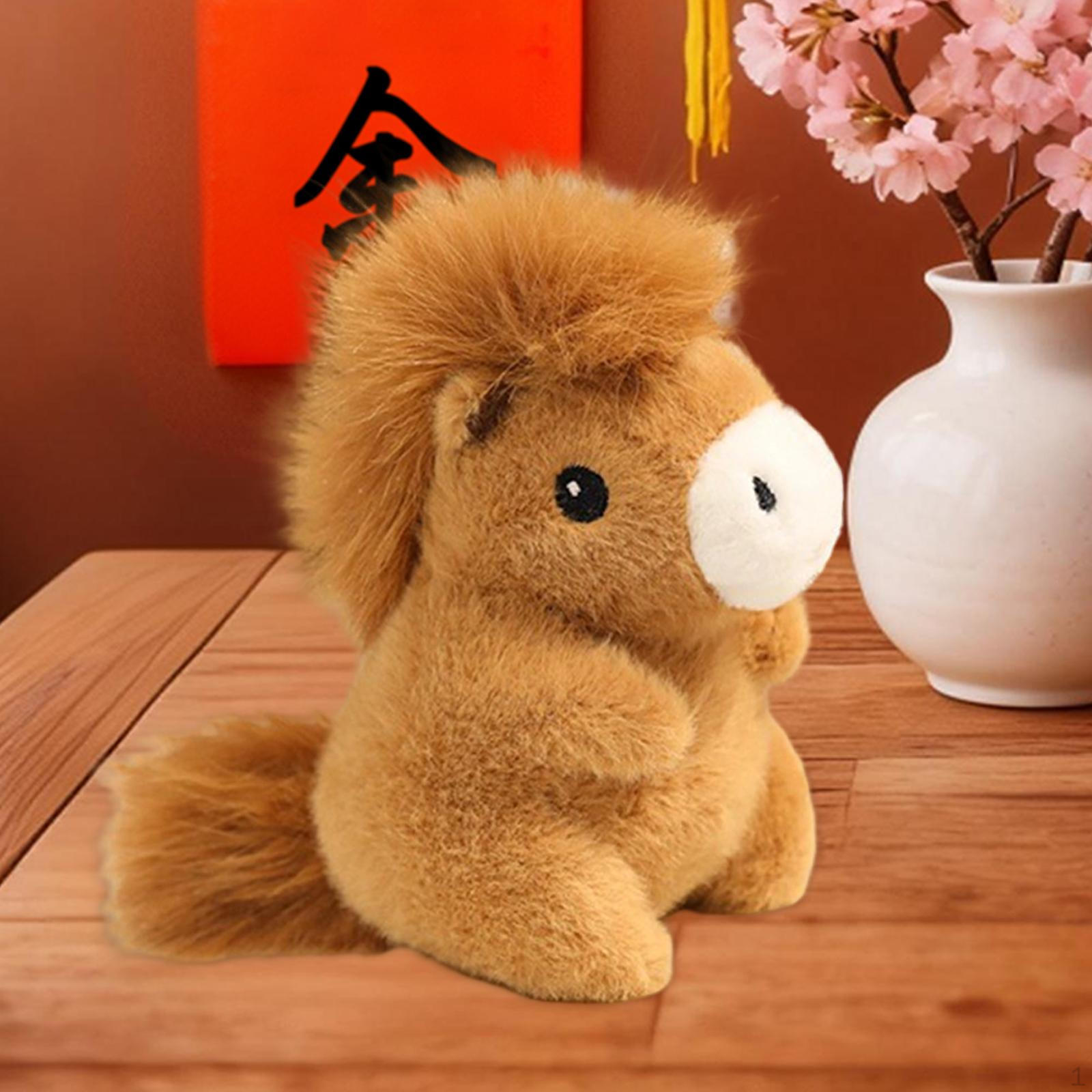 

Horse Doll Animal Statue Year Photo Props Cuddly Souvenir Gift Figurine Decoration for коричневый