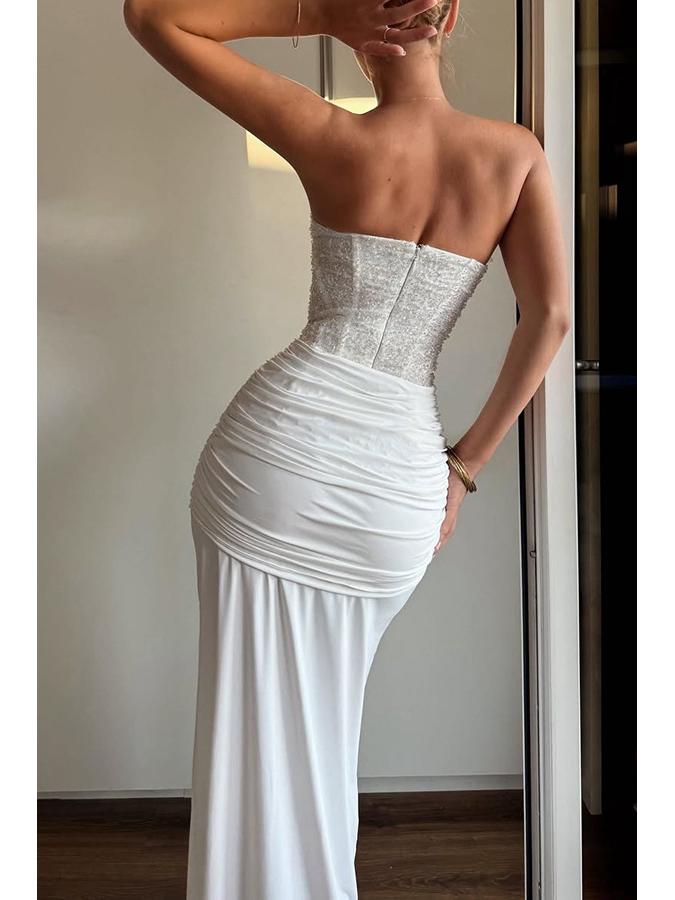 Dámské bandeau šaty s vysokým pasem a šněrováním, evropský americký styl, jednobarevné, úzký střih, styl 8203.