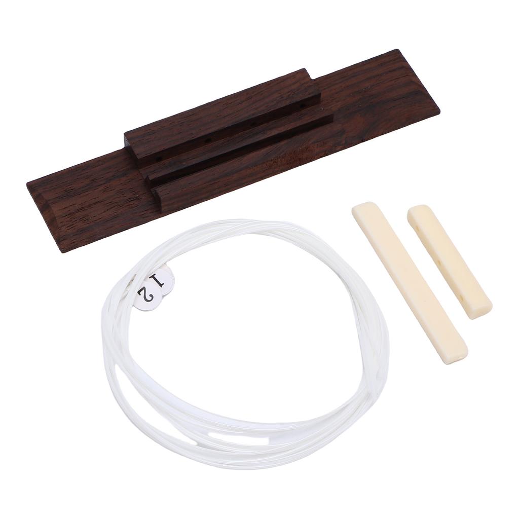 Ukulele Bridge Saddle Replacement Set Rosewood Bridge Nylon Strings Sound Easy Installation for DIY Repair 4 String Ukulele