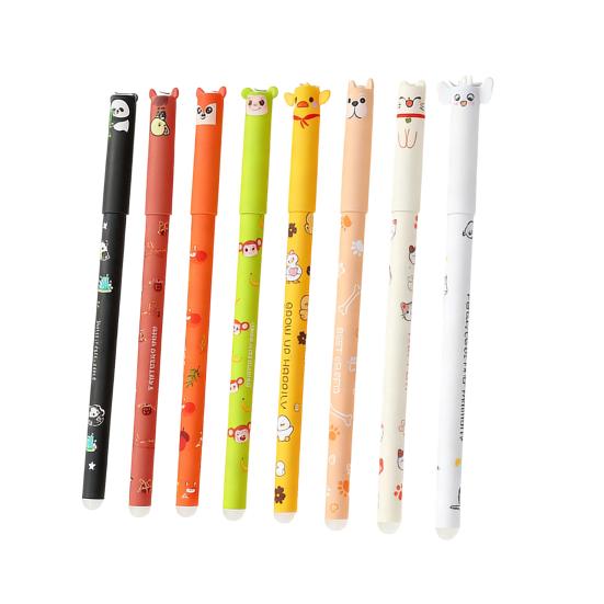 Cartoon Erasable Pen Set 8 Colors Smooth Writing Gel Pens Cute Animal Designs 0.7mm Ink Erasable Gel Pens for Reusable Notes Holiday Cards