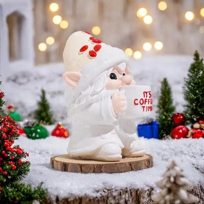 Yousheng IT'S COFFEE TIME Gnome Figurine Drinking Coffee Dwarf Elf Resin Statue Home Office Desktop Decoration Ornament