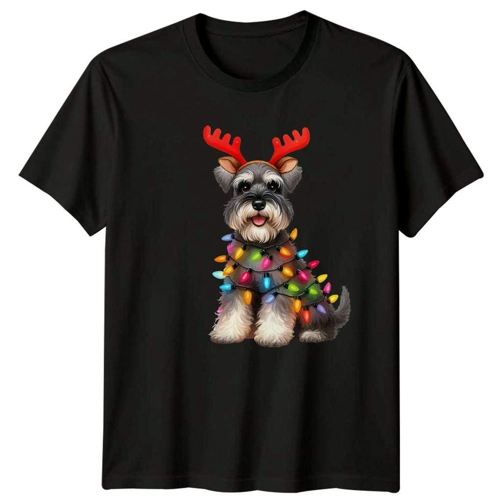 Schnauzer Christmas Lights Holidays Unisexs TShirt Unisexs Tee Graphic Unisex Top