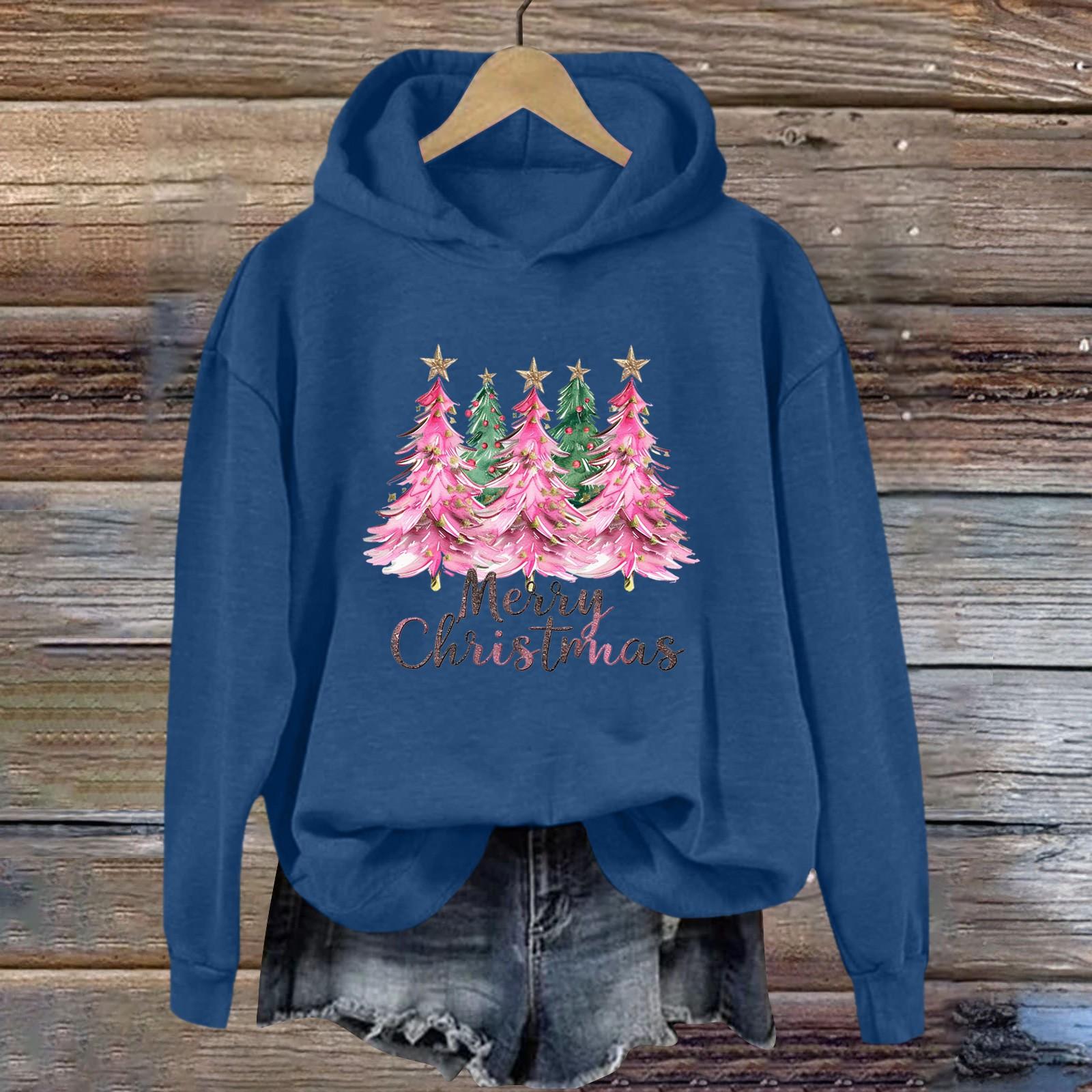 

Женская толстовка с принтом «Спорт» с рождественским принтом, толстовка с капюшоном, топ с длинным рукавом, повседневная толстовка XL синий