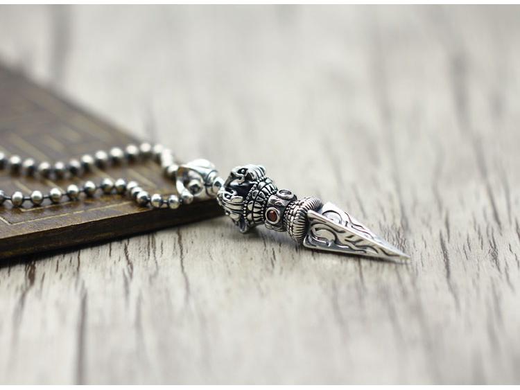 Tibetan Style 925 Sterling Silver Vajra Amulet Necklace