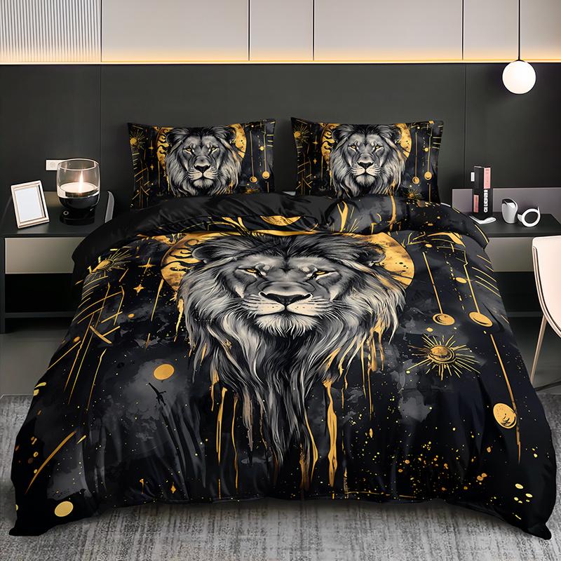3Pcs Lion Bedding Set 3D Printed Single Queen Size Duvet Cover Set For Kids Adult Bedroom Home Decor Machine-Washable