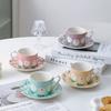 Ins-stil Keramisk Kaffemugg och Tallrik Set Handmålad Tulpan Kaffekopp Drycker Frukost Mjölk Eftermiddagste Kopp Gåva