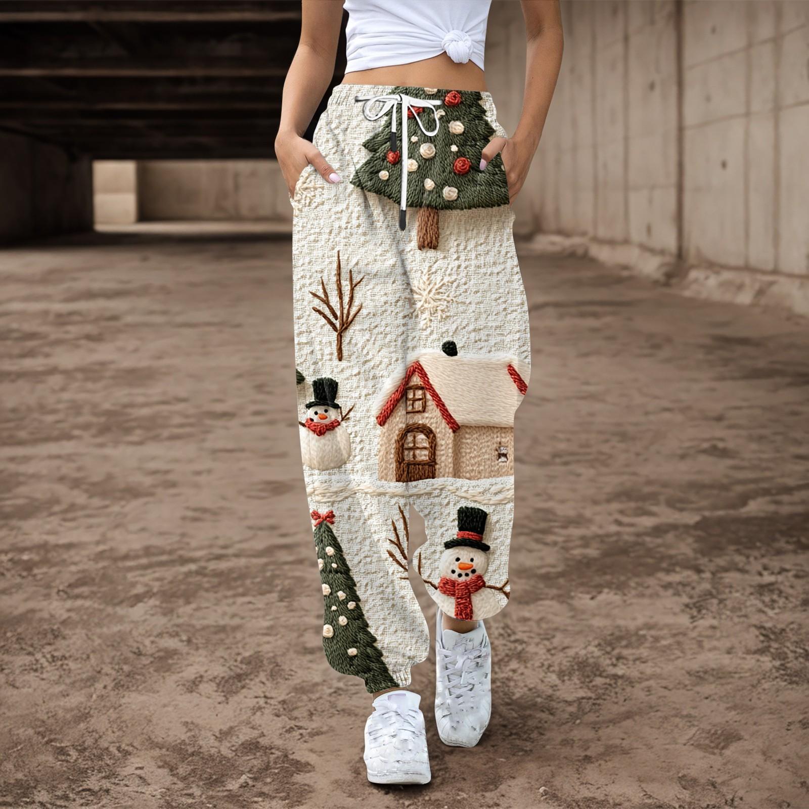 Женские повседневные брюки с завязками на резинке и рождественским принтом — фото 9