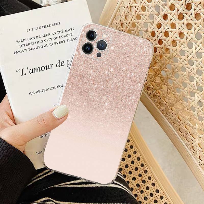 

Rose Gold Pink Glitter Phone Case For iPhone 14 11 12 13 Mini Pro XS Max Cover 6 7 8 Plus X XR SE 2020 Funda Shell iphone 12