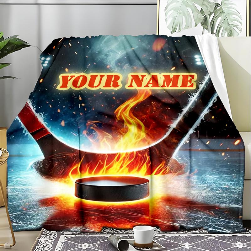 1PC Custom Name Hockey Stick" outdooor Flannel blankets Patterns Throw Blanket All-Season Soft Gift for Couch, Bed, Camping gifts