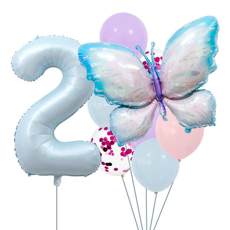 Digital Balloon Butterfly Set Aluminum Film Balloon Baby Blue Children'S Birthday Party Decoration Props