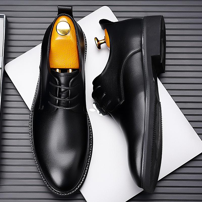 Men Derby Shoes lace up oxfords Round Toe Lace-up Party Men's Formal Shoes black Leather Men Dress business Shoes man