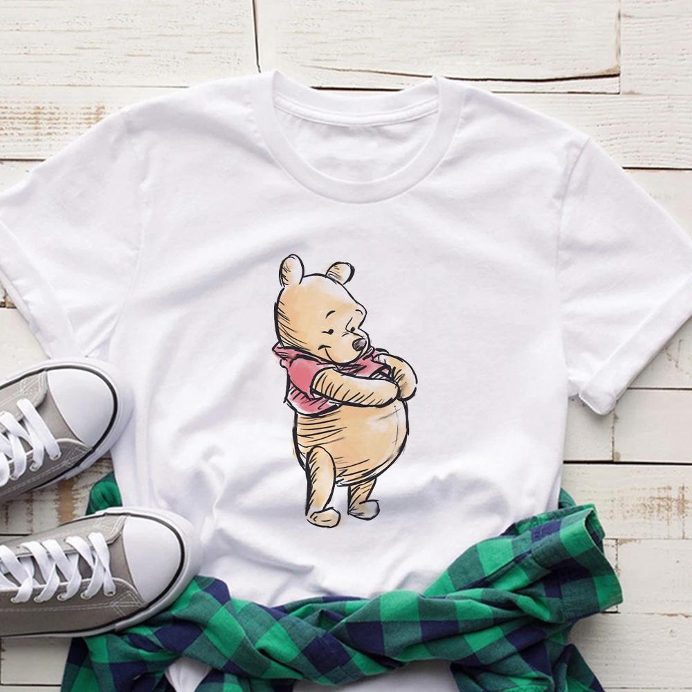 MINISO Disney Winnie The Pooh Women Men T-shirt Cartoon Cute Short Sleeve T Shirts Summer Casual Top T-Shirt Harajuku Clothing