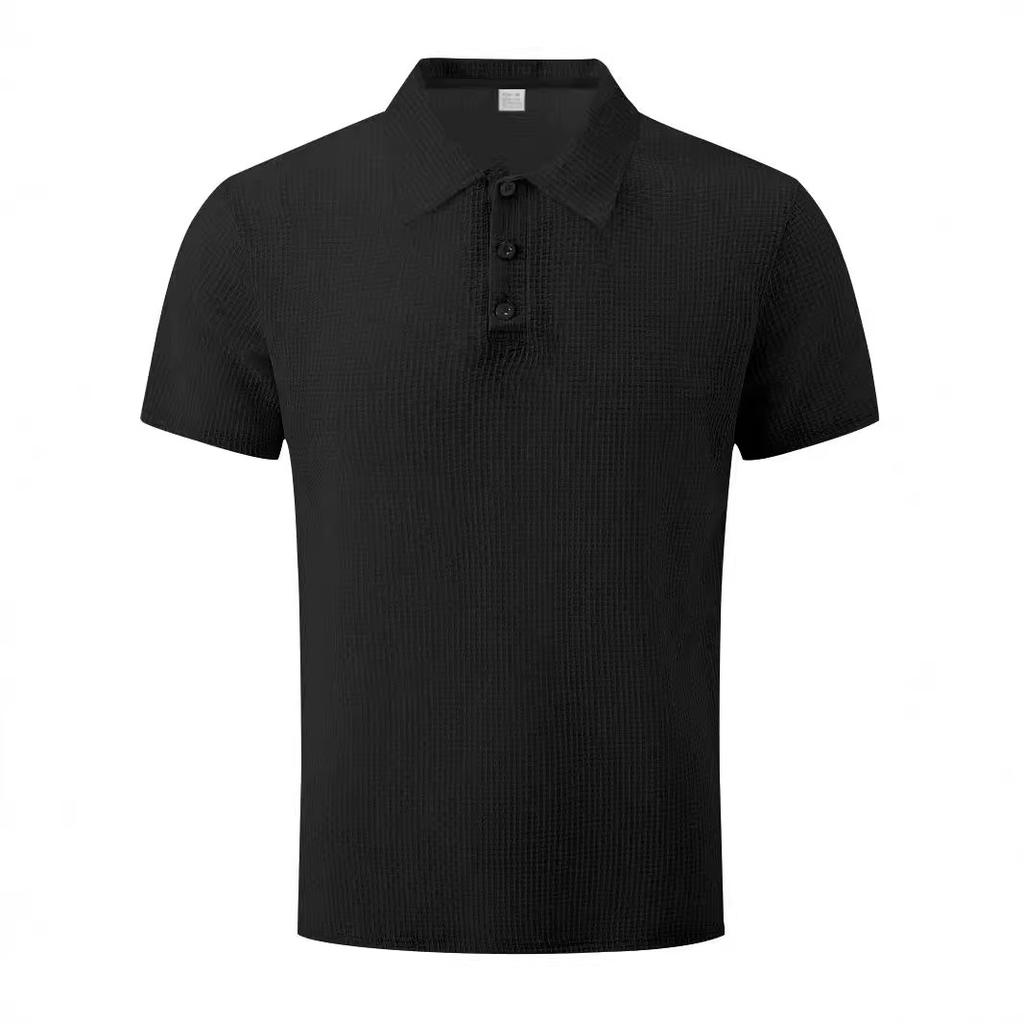 TEMU Popular High-end Mesh Seersucker Ice Silk Short-sleeved Men's Lapel Summer Solid Color Large Size POLO Shirt