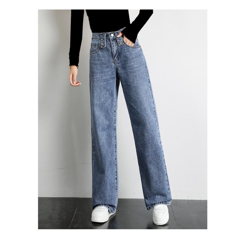 High-waisted Elastic Straight-leg Jeans Woman