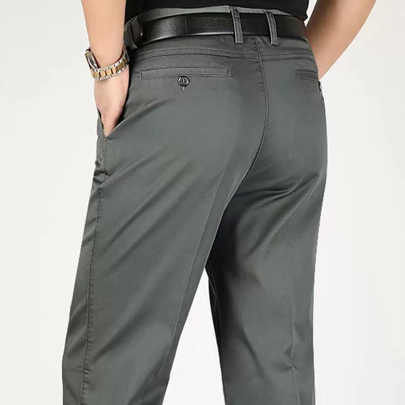 Men's Spring Autumn 100% Cotton Middle-aged Business Trousers Straight Slacks High Waist Dad's Thin Thick Casual Male Suit Pants