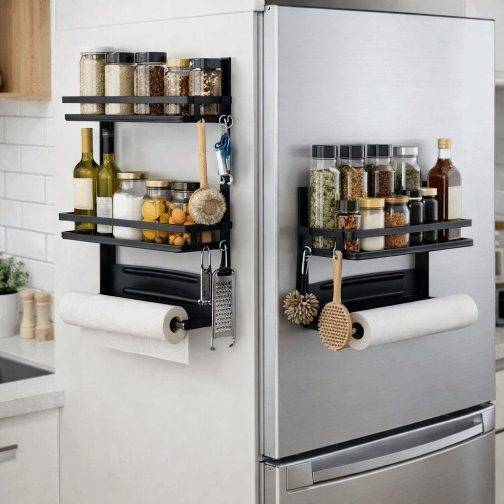 Wall Mounted Refrigerator Magnetic Shelf Folding Large Capacity Seasoning Storage Organizer Space Saving Spice Storage Rack