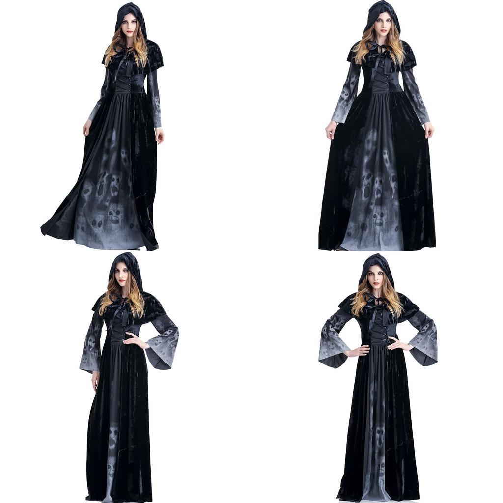 Enchanting Women's Wicked Queen Gothic Witch Costume With Elegant Long Bell Sleeves