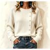 Women S Long Sleeve Knit Sweater Solid Color Loose Fit Button Detail Casual Wear