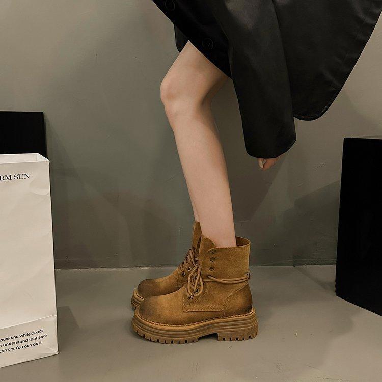 

Ретро-сапоги-клапаны женские осенние толстые подошвы двухслойные короткие сапоги рабочая одежда сапоги из ревеня модные и удобные 40 верблюд