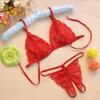 2 Pcs/Set Sexy Underwear Hollow Out Lace Solid Color Wireless Unpadded Open Crotch Elastic Spaghetti Straps Soft Lady Bra Panties Set Wedding Night