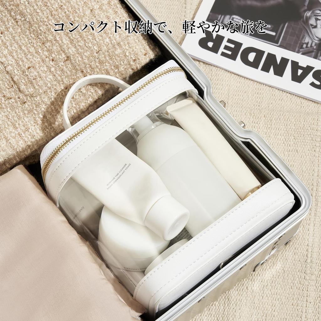 Rownyeon Clear Makeup Pouch with Simple Large for Cosmetics and Small Perfect for Everyday Business and White Handle, Transparent, Portable, Vinyl,