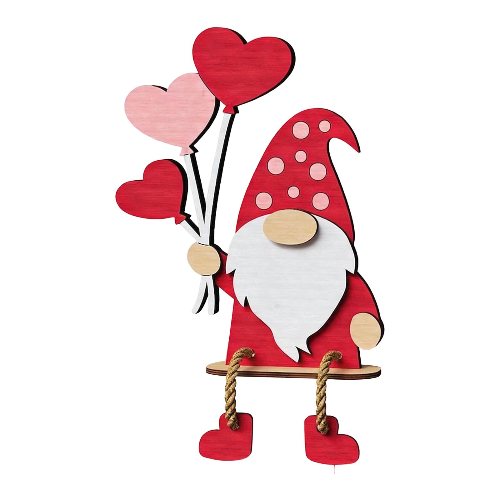 

Valentine’s Day Wooden Gnome Decoration, Cute Heart Flower Gnome Figurine With Dangling Rope Legs Handmade Wooden Shelf Mantel Decor Valentine’s Gift One Size