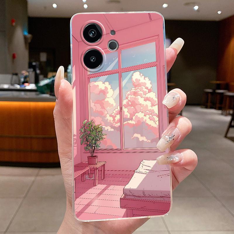 For Realme GT 6/6T/Neo6/Neo6 SE Bumper Soft Silicone TPU Clear Casing Fashion Cartoon Rabbit Painted Anti-fall Soft Cover