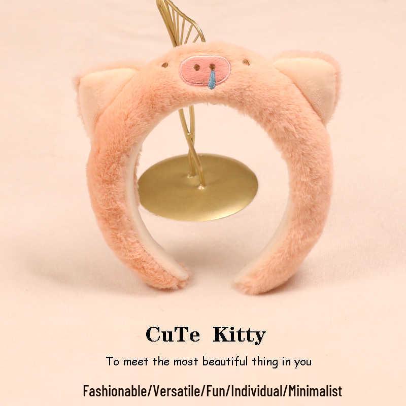 Cute Cartoon Pink Pig Plush Headband for Face Washing & Makeup