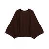 Womens Oversized Knit Sweater Loose Fit Round Neck Batwing Sleeve Solid Color Casual Pullover Top