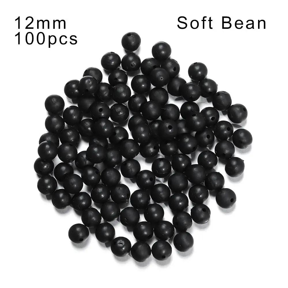 100Pcs Fishing Beads Space Stopper Black 3mm-12mm Round Soft and hard beans Fishing Lures bait Hook Rig Accessories