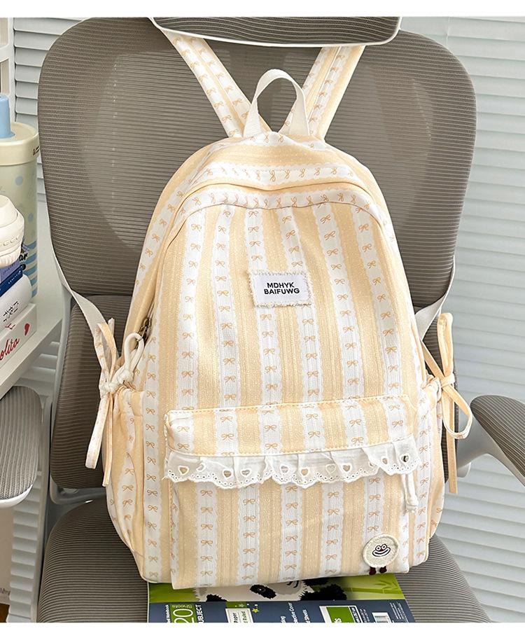 Schoolbag Summer Fresh Peach Light Pink Striped Bow Schoolbag Milk Huhu Sweet Girl Heart Girlfriend Travel Backpack