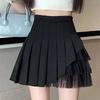 Mesh Spliced Pleated Skirt for Women's Skirt New High-waisted A-line Slim Short Skirt