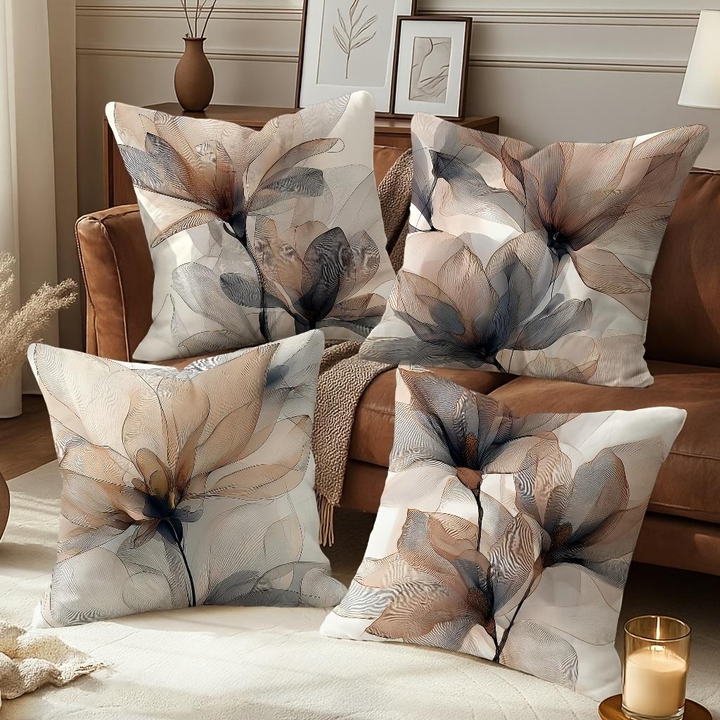 Floral Beige Brown Throw Pillow Cover One Sided Printing Decorative Cushion Cover Vintage Rustic Farmhouse Home Decorations Sofa