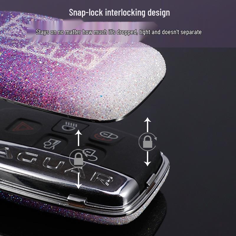 Range Rover & Jaguar Car Key Case with Diamond-Studded Buckle for Evoque, Velar, Discovery, Freelander, XFL, XEL