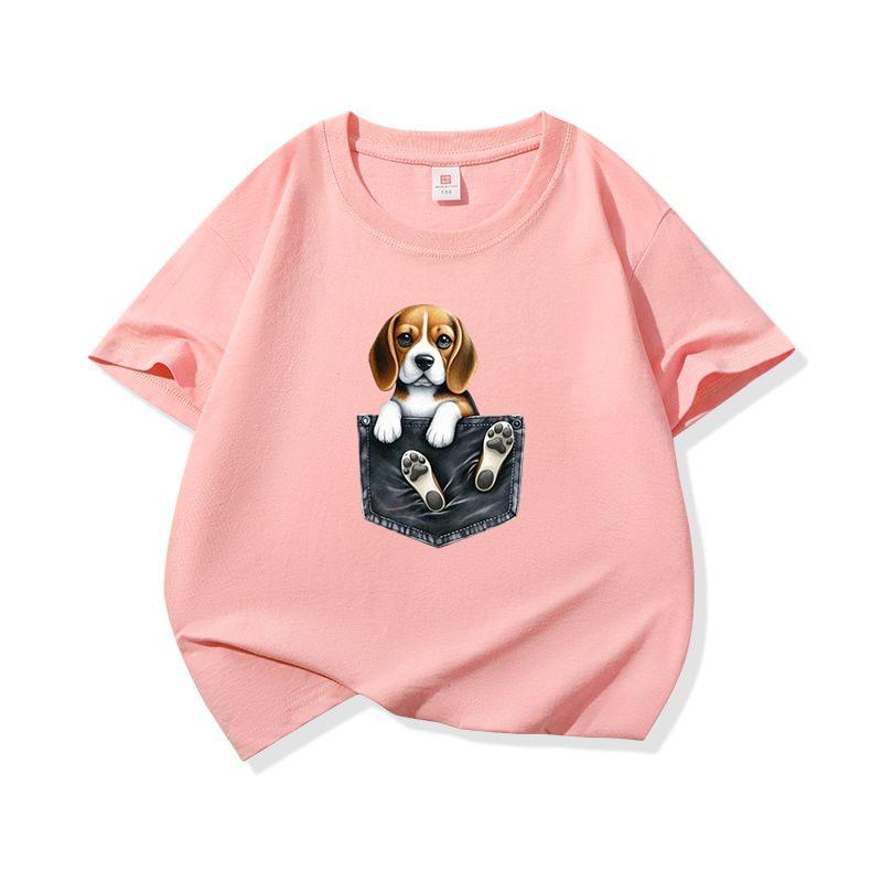 Kinder Katoenen T-shirt Schattige Zak Beagle Puppy Hond Grafisch Ronde Hals Korte Mouw T-shirt Casual Ademend Jongens Meisjes Zomer Top