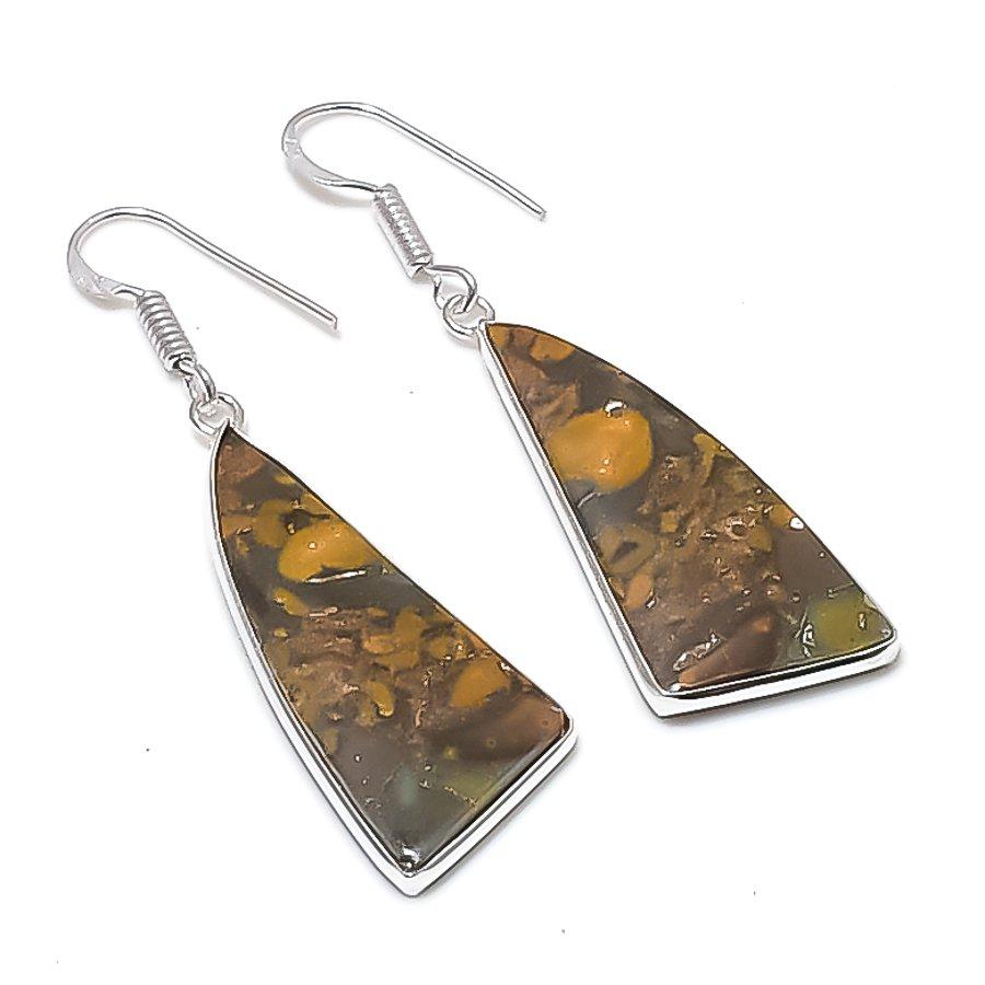 Натуральный Фруктовый Яшмовый Самоцвет Серьга из Серебра 925 Пробы 2,09  AEE-11070