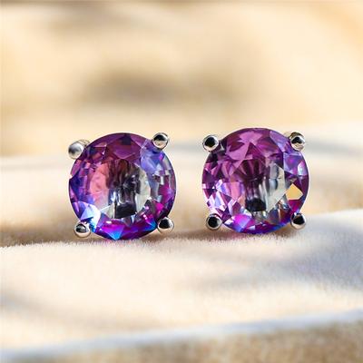 Luxus Damen Kristall Regenbogen Zirkon Stein Runde Steckerohrringe Vintage Silberfarbe Hochzeit Mode Für Frauen