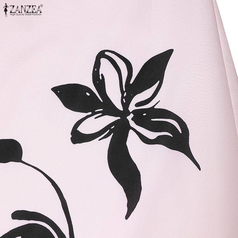 ZANZEA Women Boho Print Loose Casual Round Neck Sleeveless Long Dress